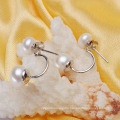 Double Pearl Earring 3 Colors Fasnhion Button Fresh Water Pearl Earrings